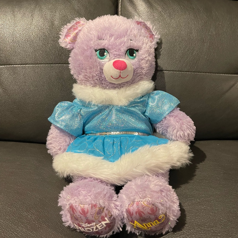 Build-A-Bear Lavender Sparkle bear dressed in a Disney Frozen